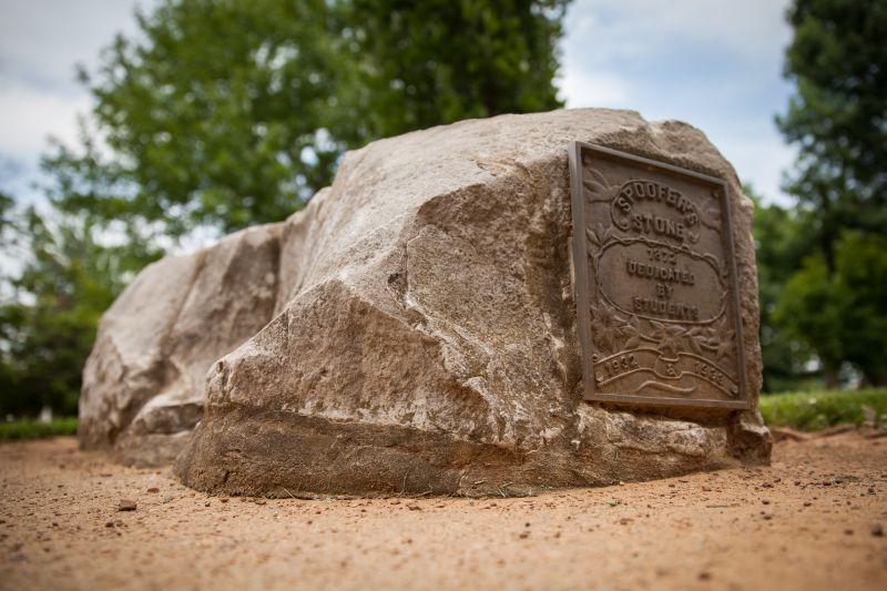 During the late 1800s, male and female students were not allowed to mingle, so Spoofer's Stone became the place where marriage proposals happened at the University of Arkansas.